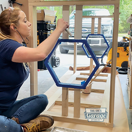 Wiping milk paint on tall table legs