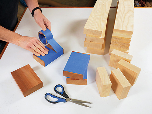 Taping up gap fillers for table leg joinery