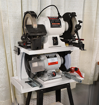 Two tiered sharpening wheel setup