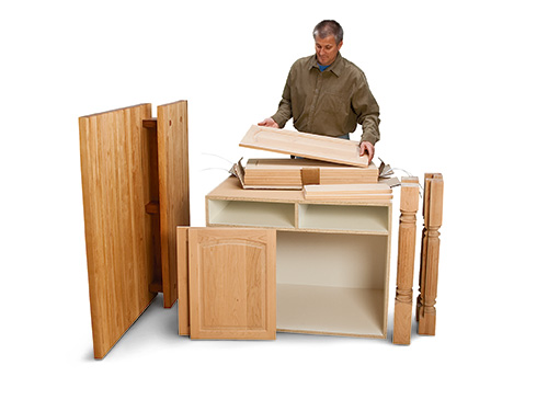 Disassembled butcher block top kitchen island