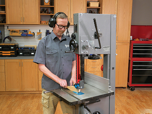 Cutting rough shape of spurtle with band saw