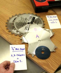 LabelingDadoBlades Label your blades and chippers, then keep track of combinations that you use often on cards you keep in your dado blade case.