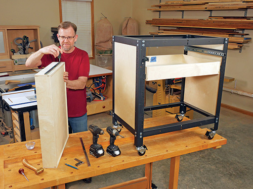 Installing drawer slides on shop stand drawer