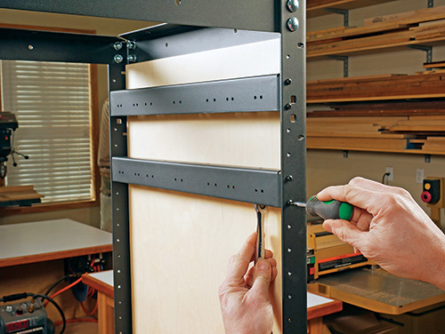 Attaching drawer slide brackets to inside of shop cart side panel