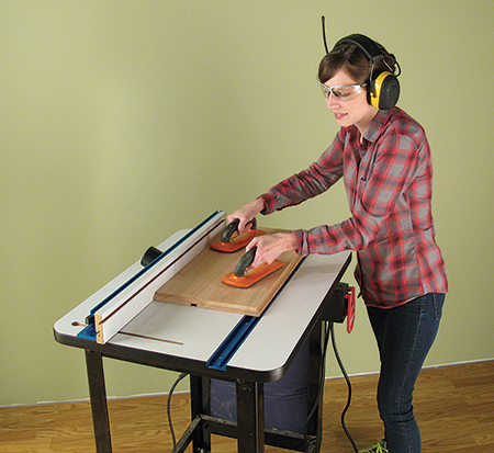 Plowing a dovetail groove is best done with a two-step process. First, clear out most of the stock with a straight bit, followed by the dovetail bit.