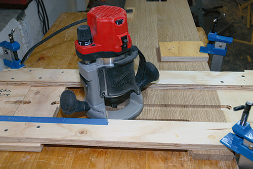 Cutting dadoes along shop-made jig
