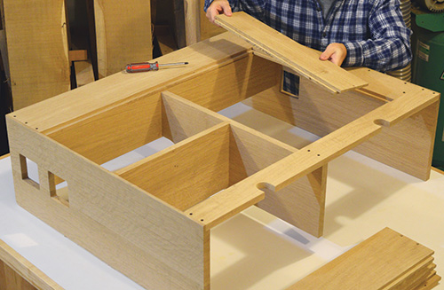 View of shiplap joinery on back of Limbert hutch