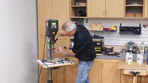 Cutting clock part recess with a drill press