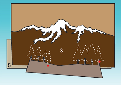 Outline of trees drawn on mountain pattern