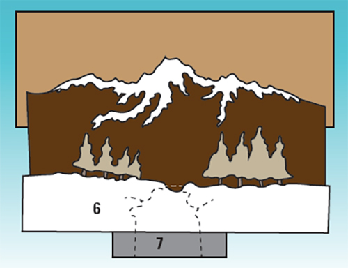 Drawing in river pattern over mountains