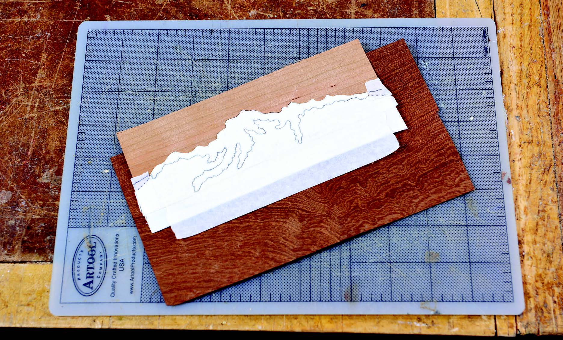Cutting out mountain pattern in veneer panel