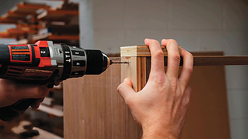Drilling holes for brass pins in Mid-century Modern Dresser