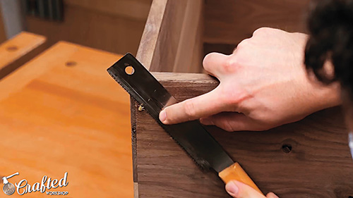 Cutting brass pins to size with a flush-trim saw