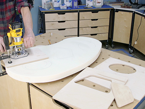 Cutting shapes into mid-century modern tabletop