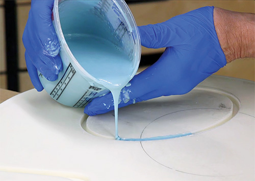 Filling tabletop design with blue epoxy