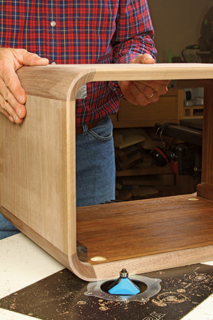 A chamfer around the carcass face reduces its perimeter edge to a thin, clean detail. Several deepening passes help to avoid bit burn marks.