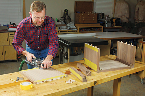 The author used Festool’s Domino system to create loose-tenon joints for assembling the nightstand’s carcass panels and corner blocking. Biscuits or dowel joints are suitable options, too.