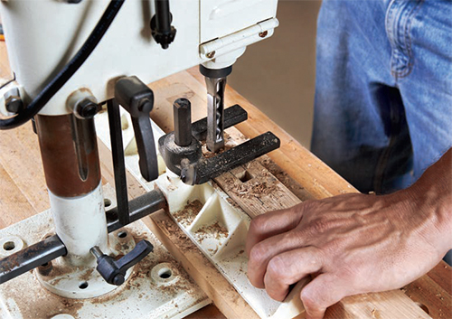 Cutting table leg mortise joint with mortising machine