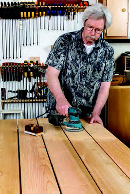 Sanding down cedar picnic table tabletop