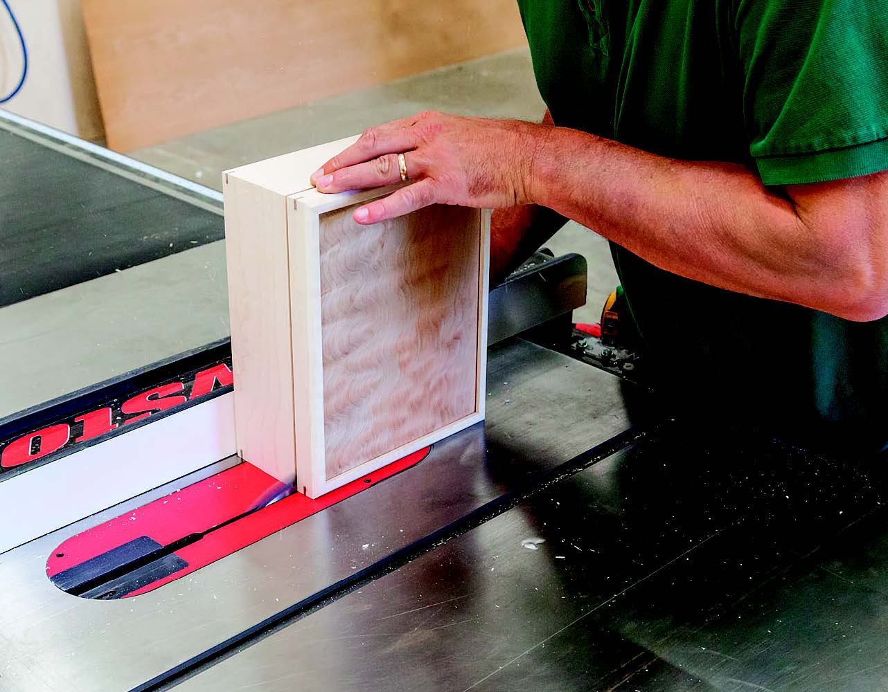 Cutting lid section off jewelry box casework