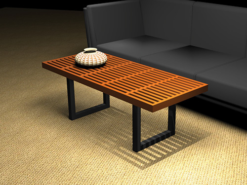 Metal tube legs attached to modern coffee table