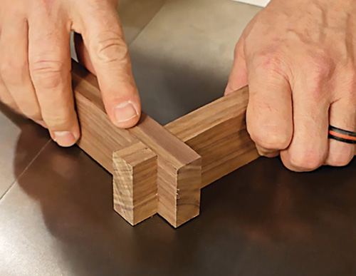 Final test fit on cross-lap and slats for modern coffee table