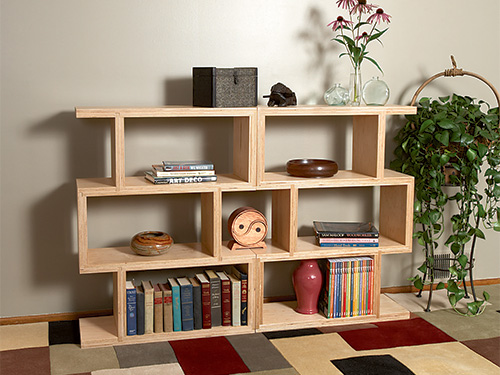 Completed and pushed together modular bookcase project