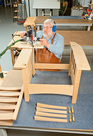 Cutting chair arm tenons on partially assembled carcass