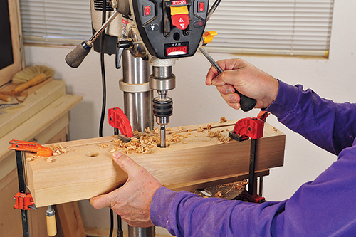 Drilling holes for workbench vise mounting