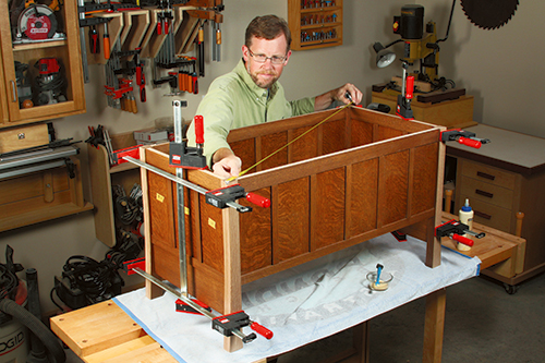 Checking squareness of storage chest with diagonal measurement