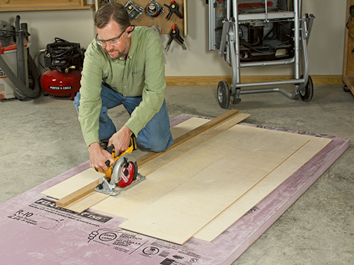 Cutting plywood panels for storage chest