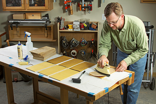 Laying out veneer for storage chest panels