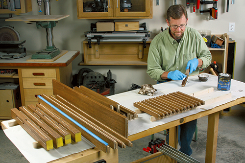 Wiping on finish for storage chest parts