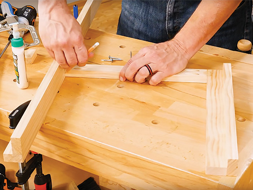 Marking out entry bench subassembly for glue-up