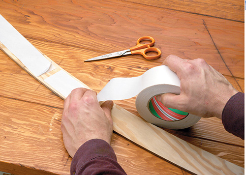 Securing portable outdoor chair template to stock with double-sided tape