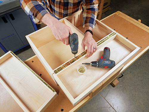 Installing piano hinge on tool cabinet door