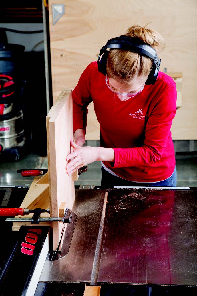 Securing panel on table saw during bevel cut
