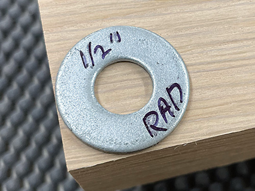 Close-up of half inch radius washer