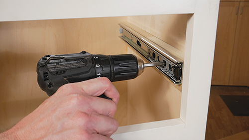 Installing drawer slide for raised panel cabinet drawer