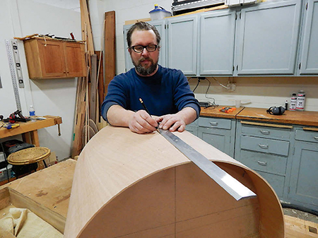 Marking center of plywood lamination on vanity