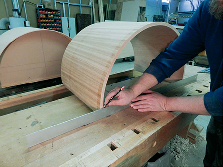 Marking cuts on curved edges of bathroom vanity