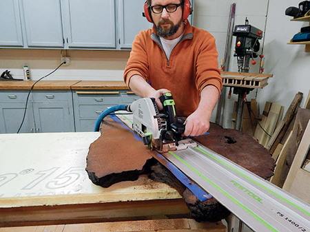 Cutting redwood to size for vanity table