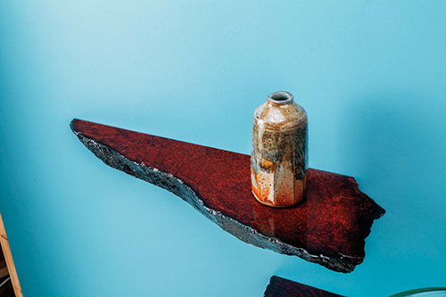 Using leftover redwood slab to create shelving