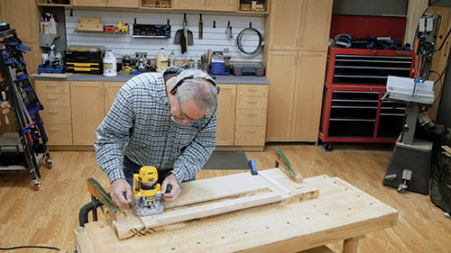 Routing plug for spalted maple coffee table