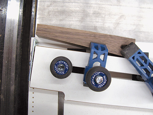 Close-up of blank placement in jig for second cut