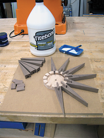 Gluing starburst rays into clock face