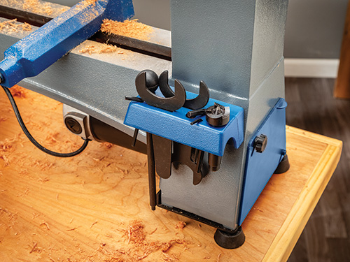 Tool storage on side of Rockler lathe