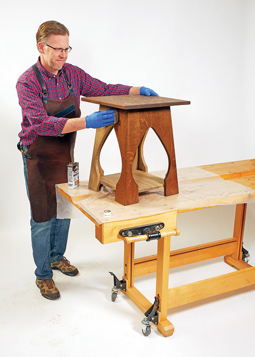 Rubbing Danish oil finish on Taboret table legs