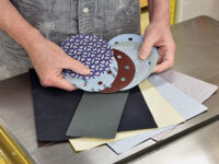 Sheets and discs of synthetic sandpaper