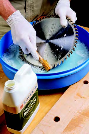 Skip the oven cleaner and save your blade teeth. Use a dedicated blade cleaner instead to prolong carbide life.